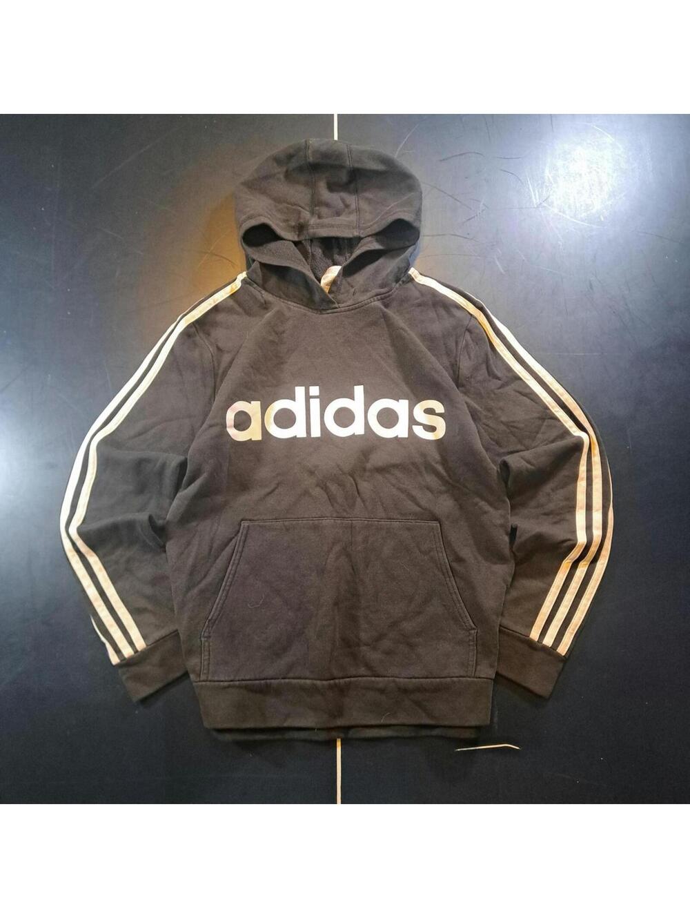 nice Adidas black hoodie w arm stripes. size womens XL fits mens M